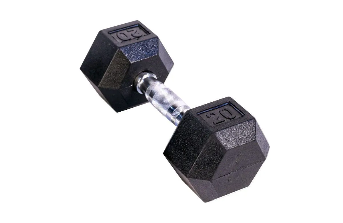 Black Hex Rubber Coated Dumbbells Singles (5-110lbs)