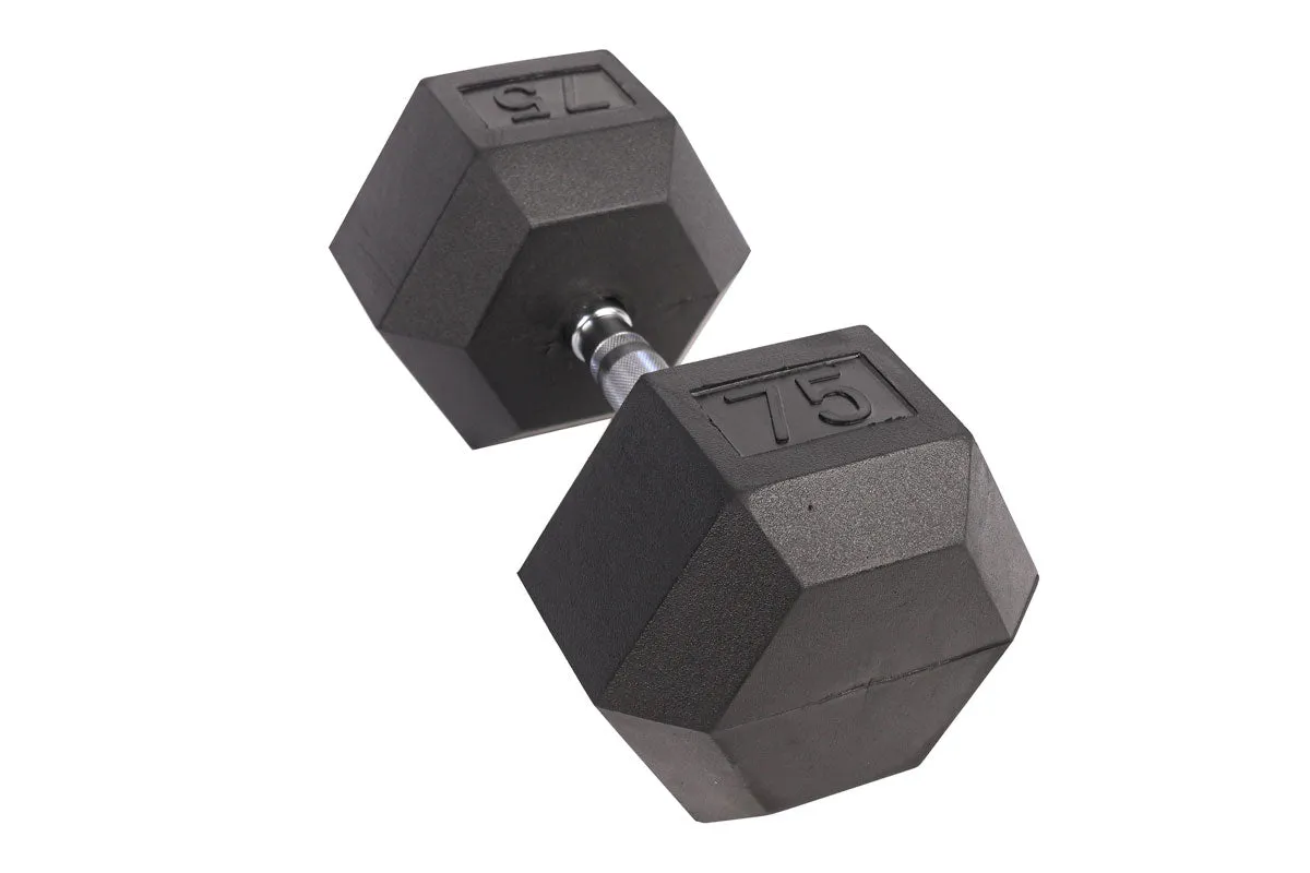 Black Hex Rubber Coated Dumbbells Singles (5-110lbs)