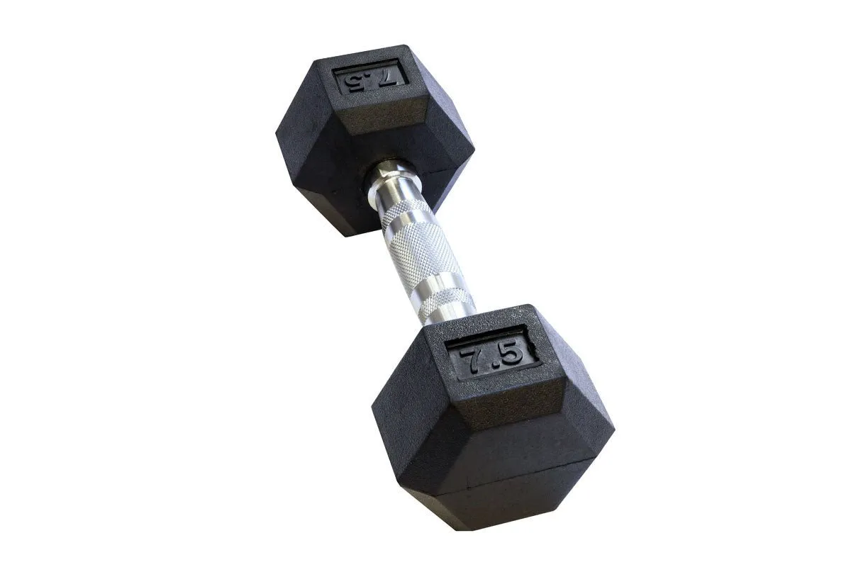 Black Hex Rubber Coated Dumbbells Singles (5-110lbs)