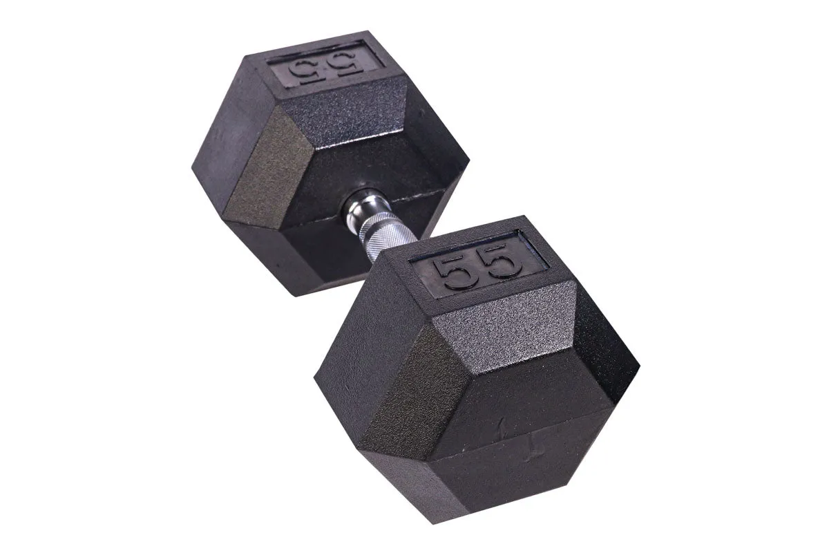 Black Hex Rubber Coated Dumbbells Singles (5-110lbs)