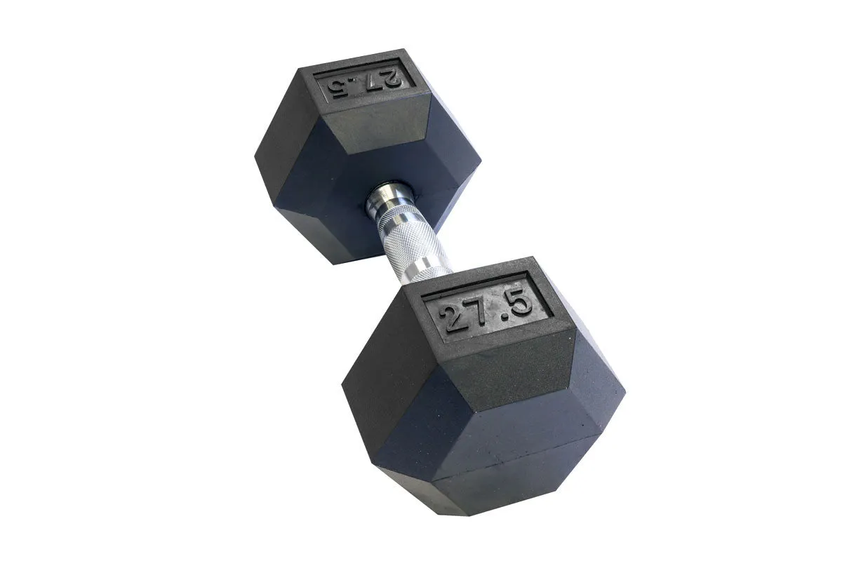 Black Hex Rubber Coated Dumbbells Singles (5-110lbs)