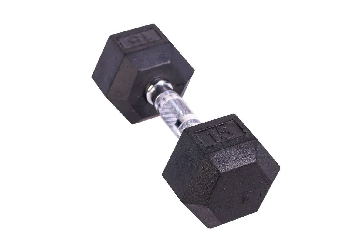 Black Hex Rubber Coated Dumbbells Singles (5-110lbs)