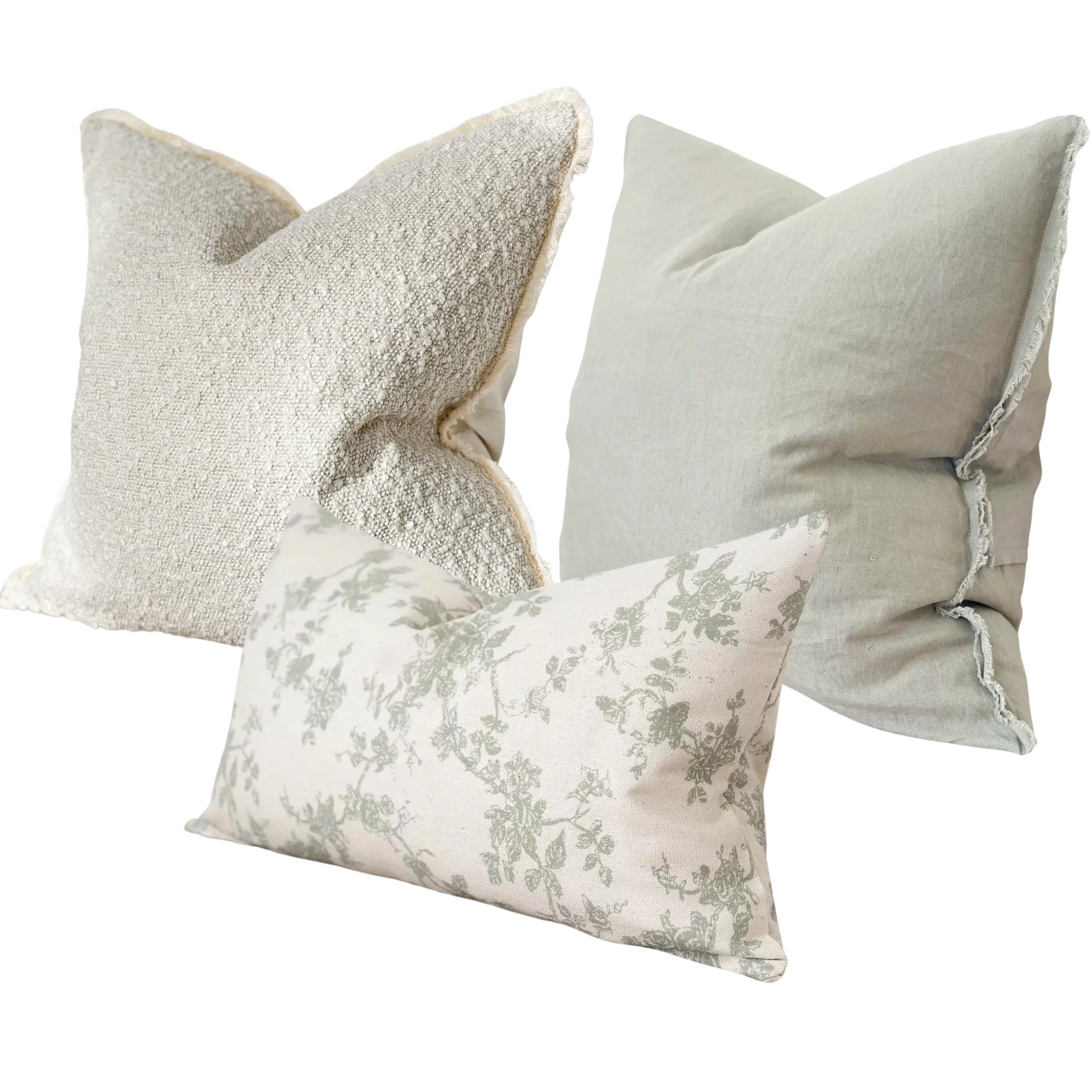 Cream Boucle & Sage Cushion Trio