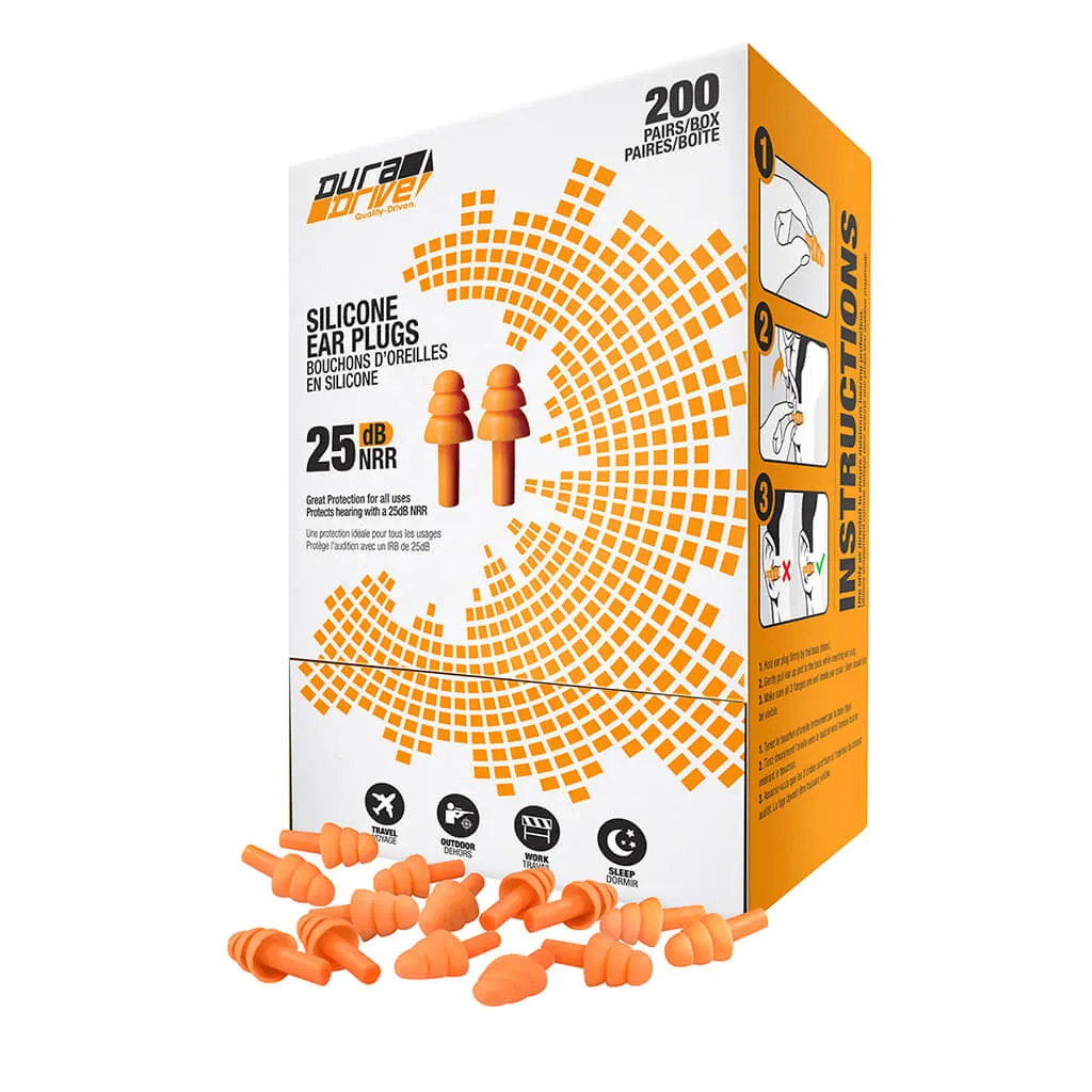 DuraDrive Orange Reusable Uncorded Triple-Flange Silicone Earplug with 25 dB NRR (200-Pair)