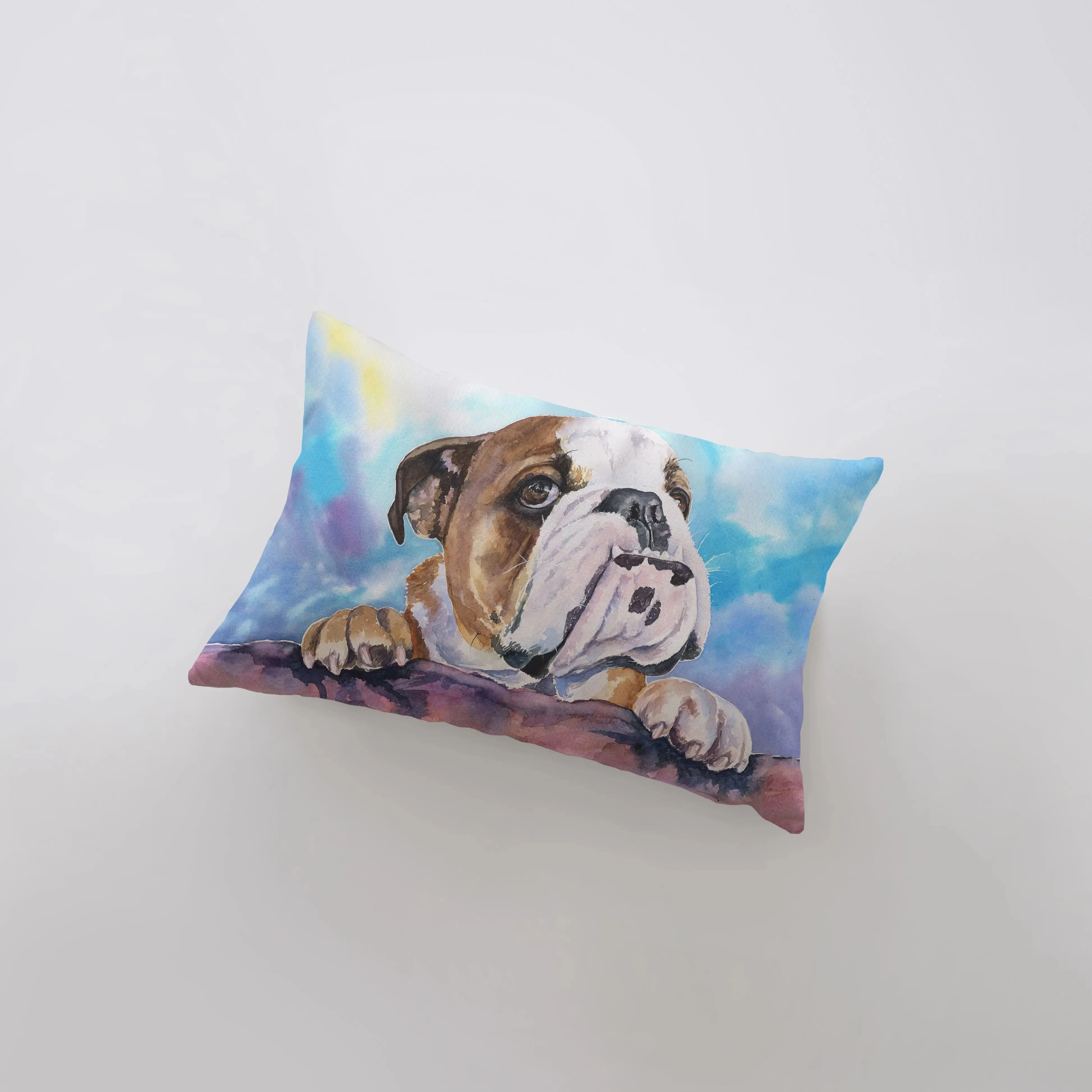 English Bulldog | Watercolor Blue Bulldog | 18x12 | Pillow Cover | Personalized Dog Pillow | Bulldog | Dog Lover Gift | Dog Mom Gift | Dog