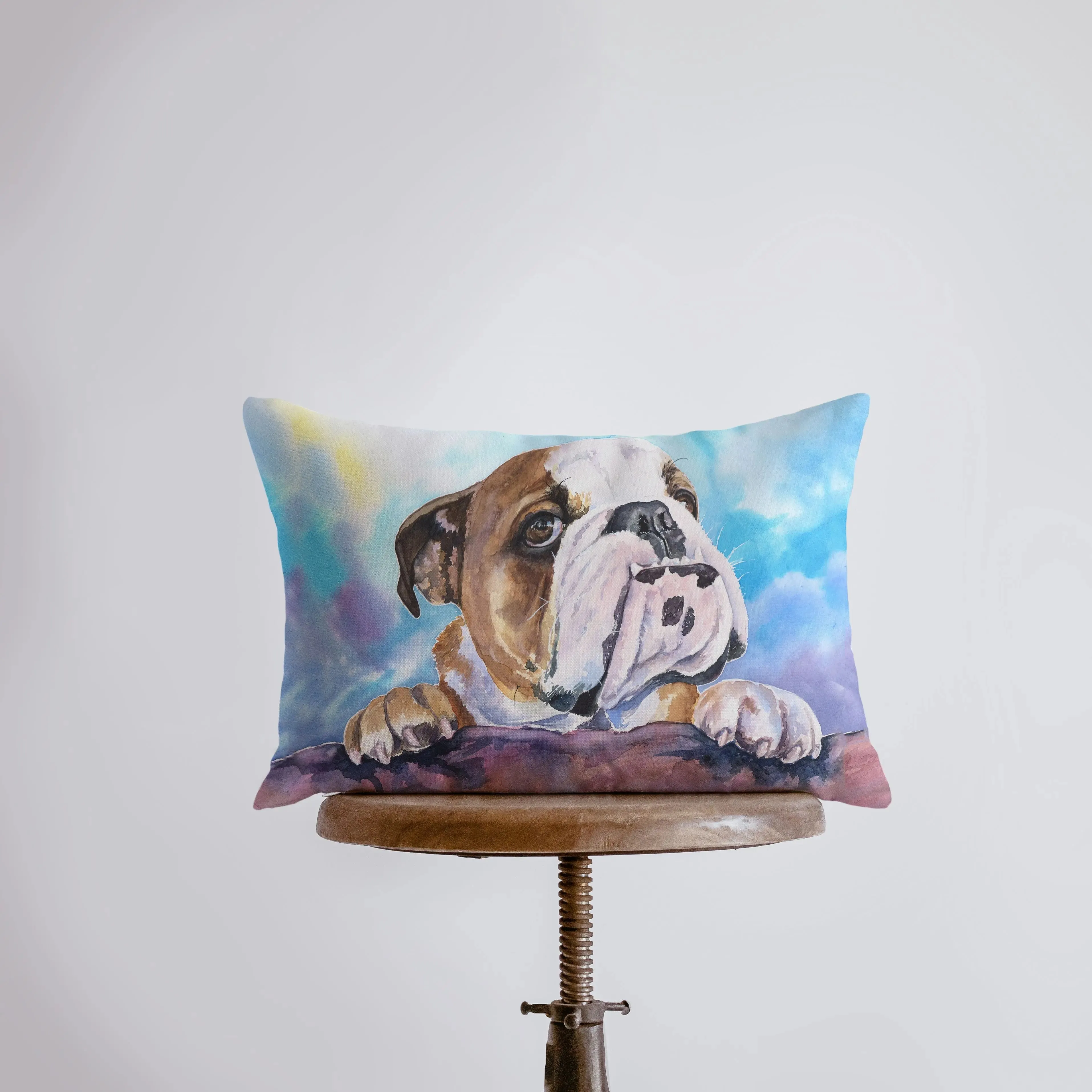 English Bulldog | Watercolor Blue Bulldog | 18x12 | Pillow Cover | Personalized Dog Pillow | Bulldog | Dog Lover Gift | Dog Mom Gift | Dog