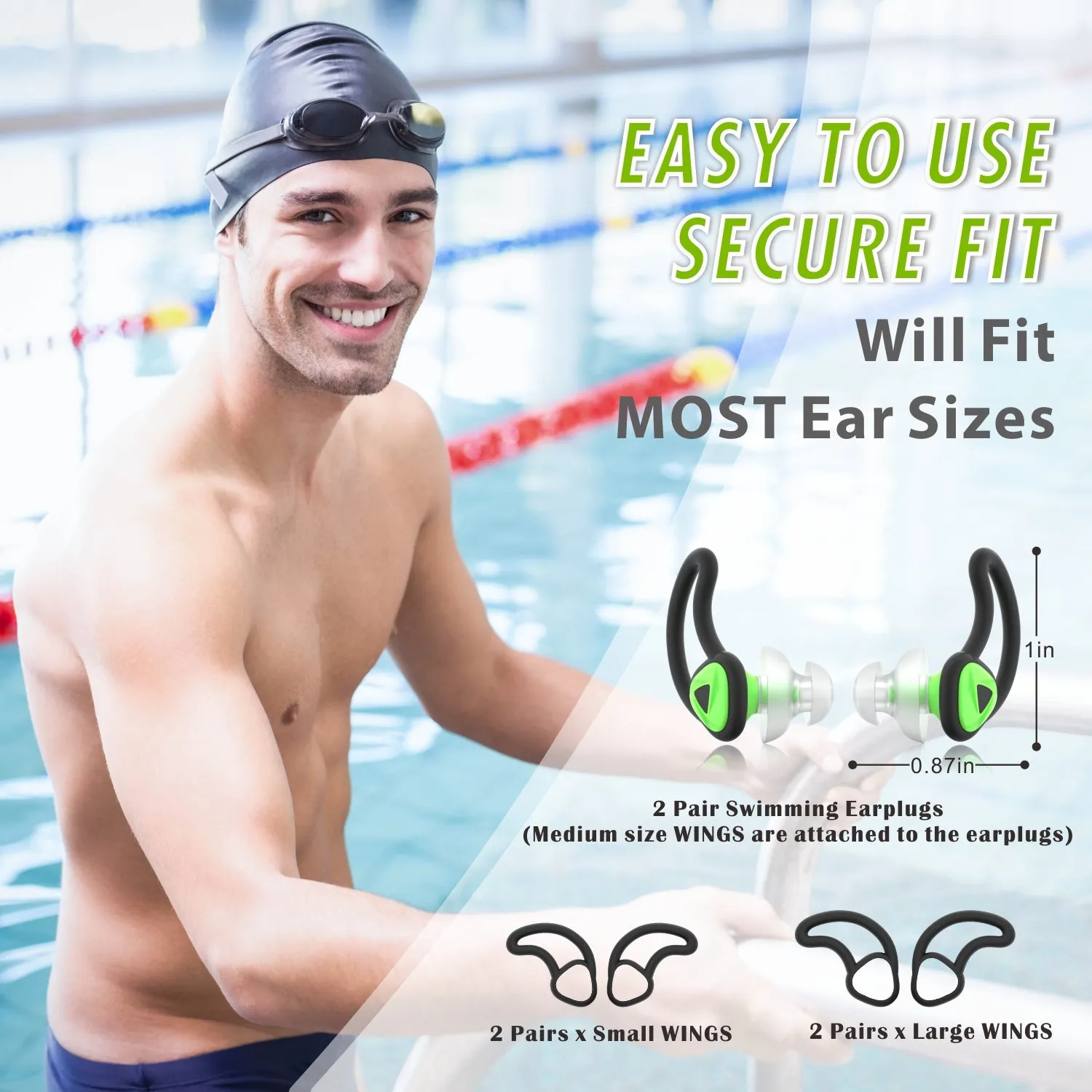 Fin-like - Hearprotek 2 Pairs Custom-fit Swimming Ear Plugs for Adults