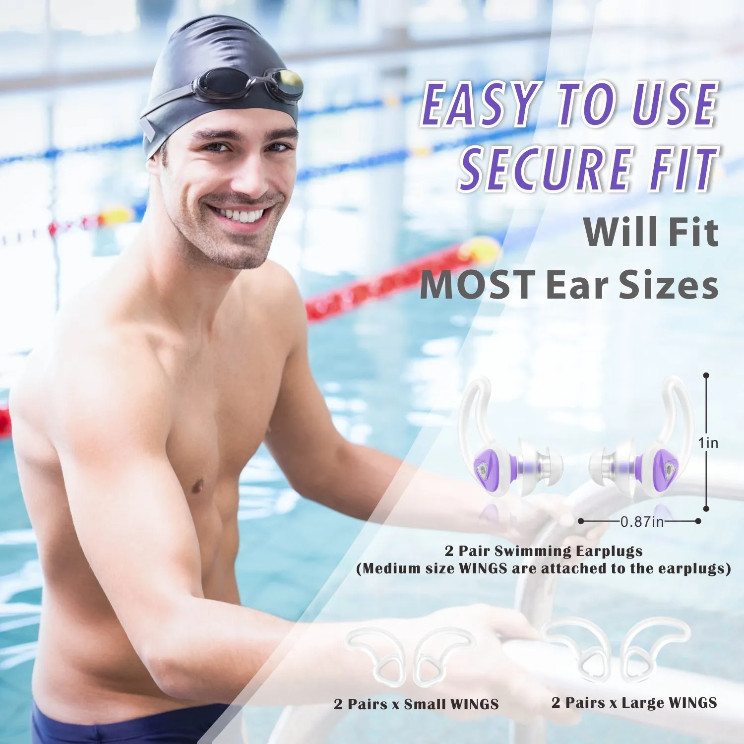 Fin-like - Hearprotek 2 Pairs Custom-fit Swimming Ear Plugs for Adults