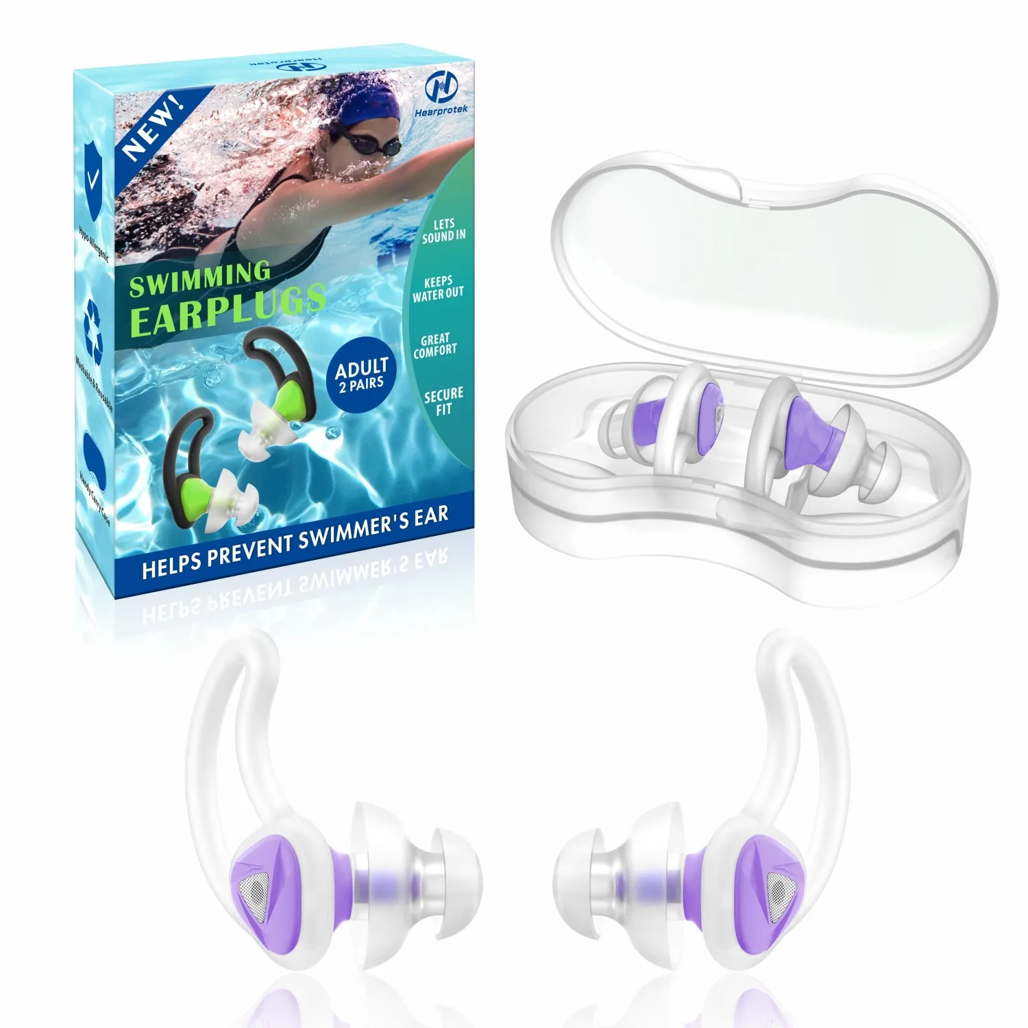 Fin-like - Hearprotek 2 Pairs Custom-fit Swimming Ear Plugs for Adults