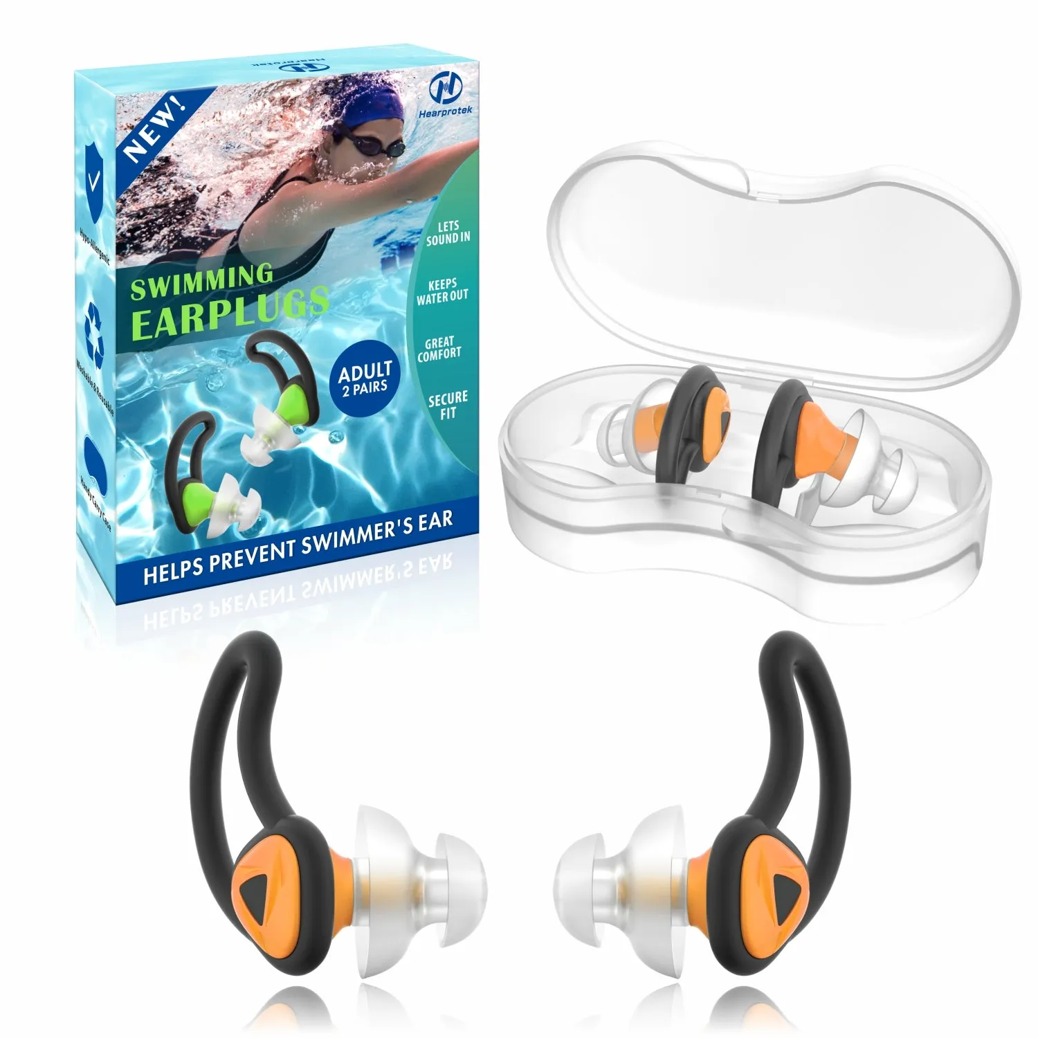 Fin-like - Hearprotek 2 Pairs Custom-fit Swimming Ear Plugs for Adults