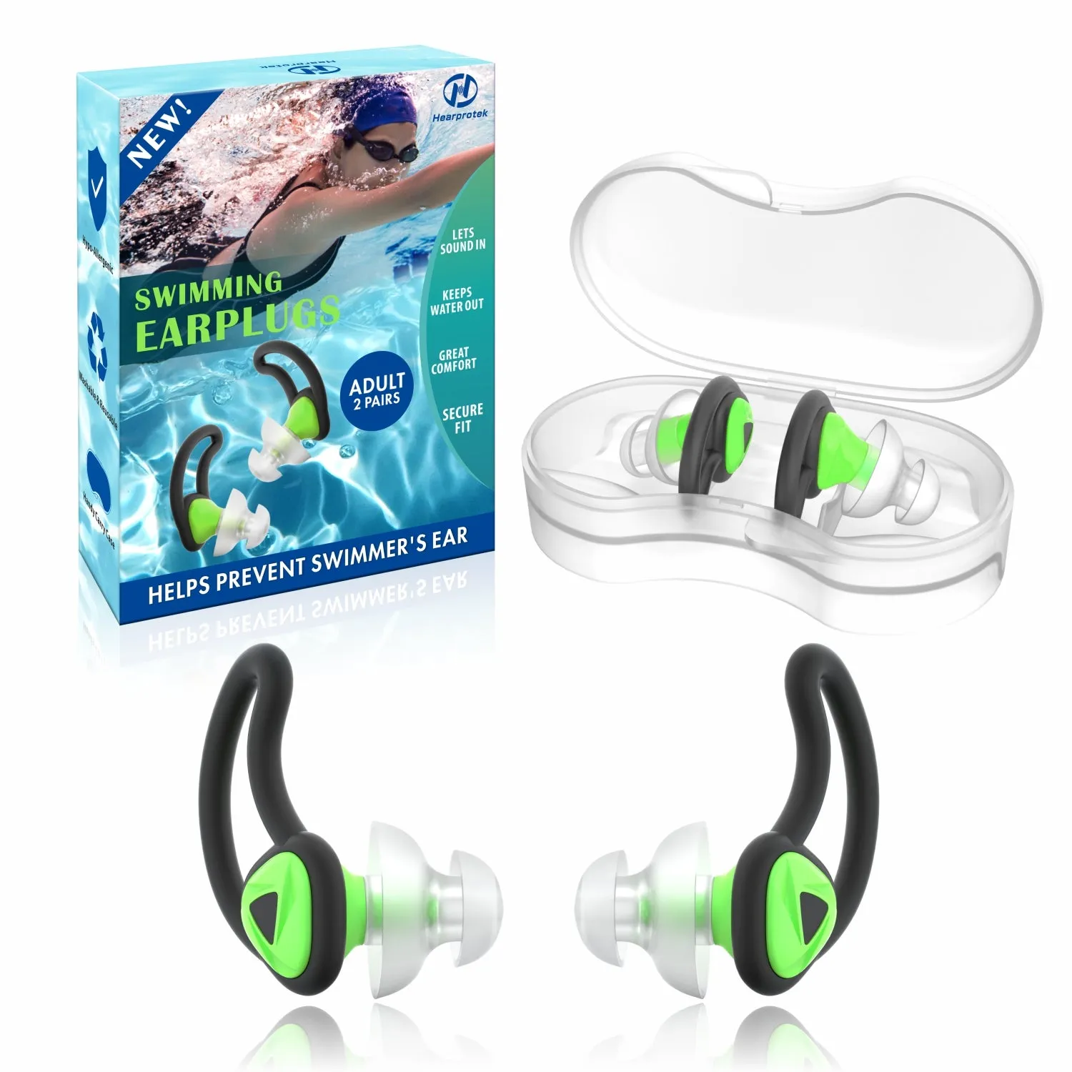 Fin-like - Hearprotek 2 Pairs Custom-fit Swimming Ear Plugs for Adults