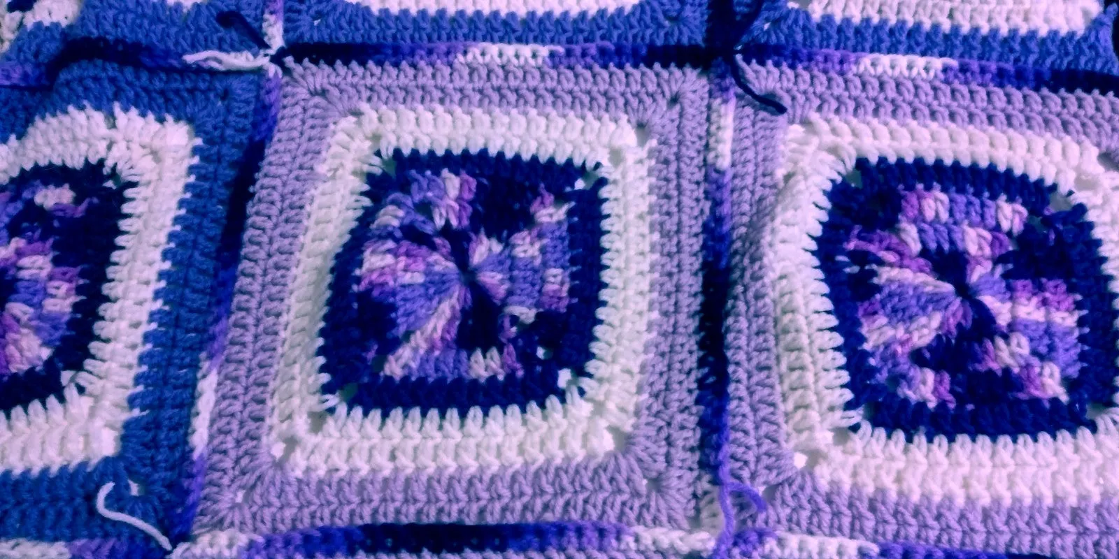 Handmade Granny Square of Light Purples and Whites Purples Lg. Baby Blanket Patchwork