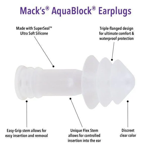 Mack's Aqua Block Silicone Earplugs - 2 Pair