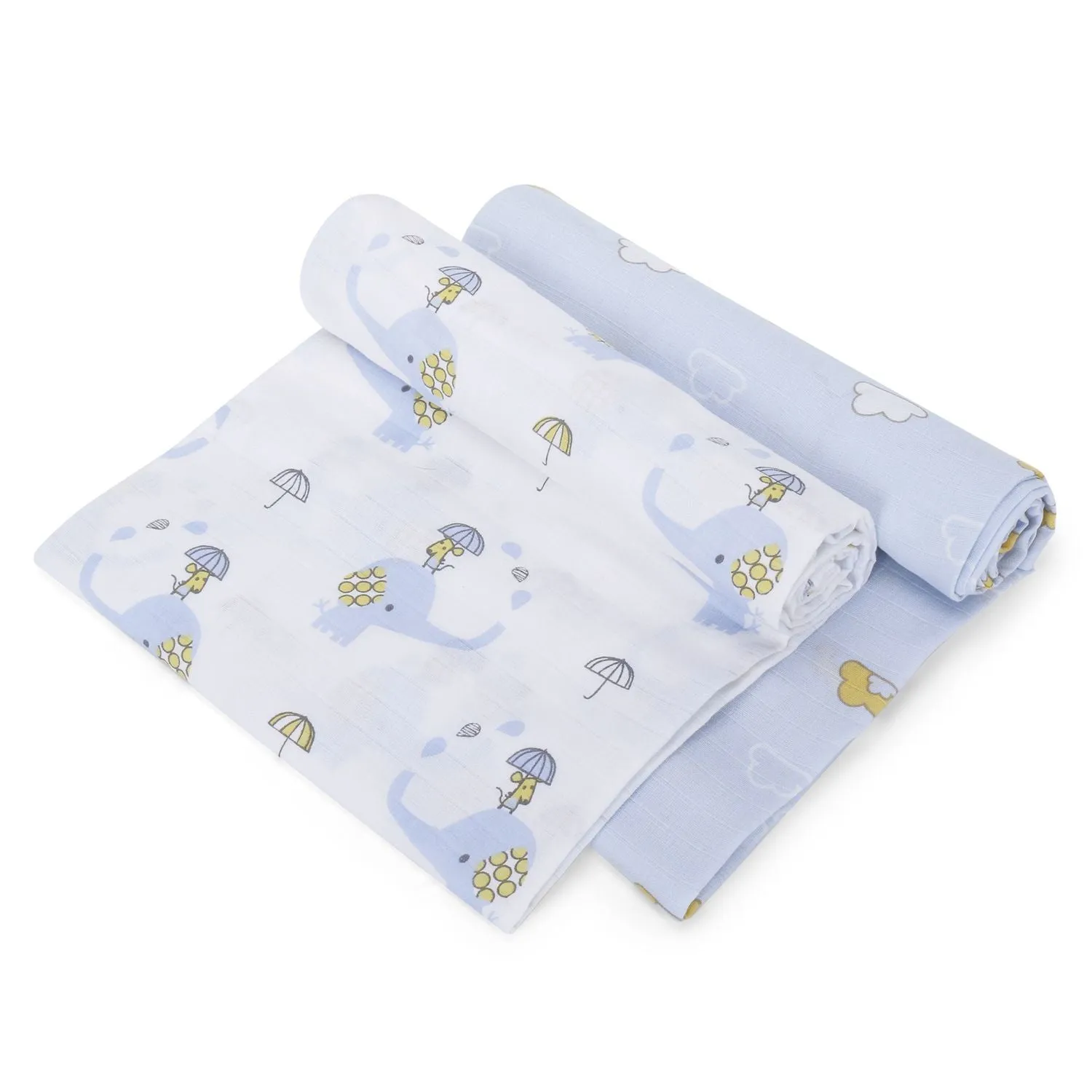 Muslin Swaddle - 2Pc Set - Cloud/Elephant Print