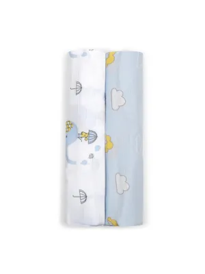 Muslin Swaddle - 2Pc Set - Cloud/Elephant Print