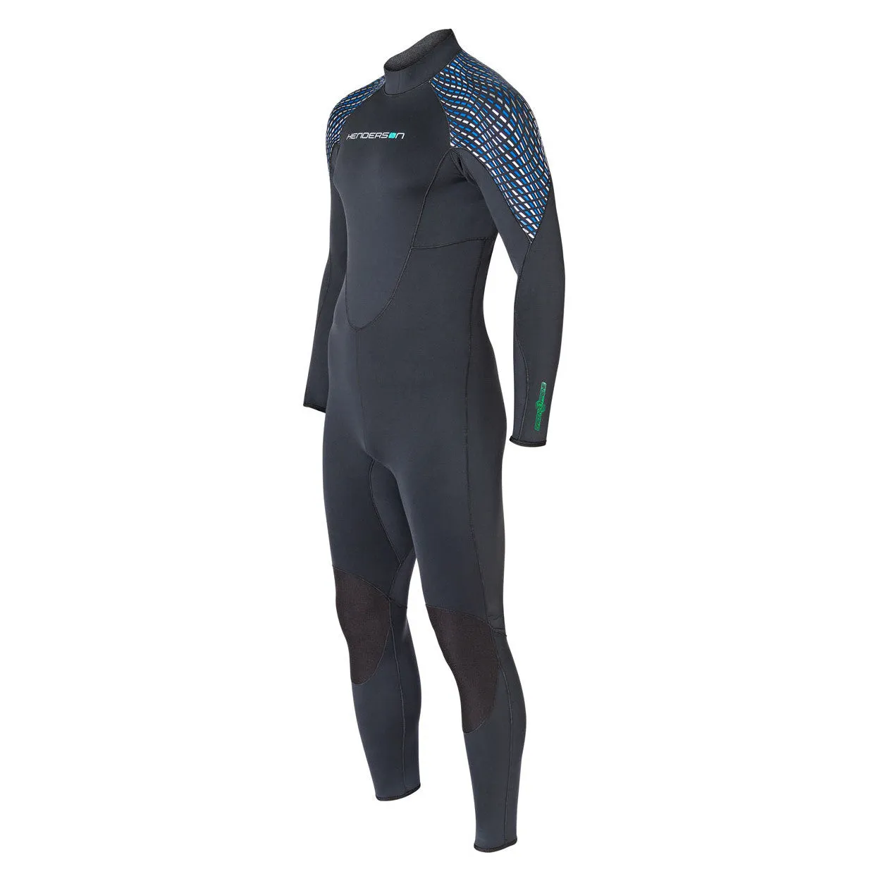 Open Box - Henderson Mens 5mm Greenprene Back Zip Full Wetsuit-Black/Blue/Silver-Medium Tall