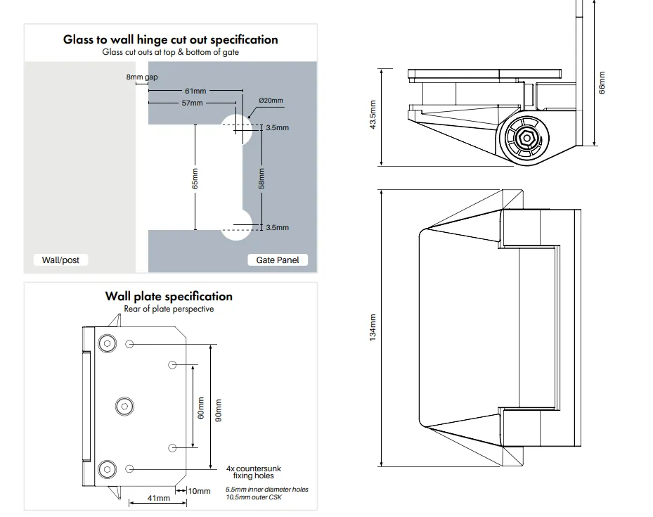 Polaris Soft Close Hinges,  POLARIS 125 GLASS TO WALL, Glass Pool fence hinge, 1 x pair