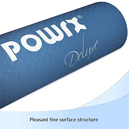 Powrx Non Slip Tpe Yoga Mat With Bag 68x24 Blue 0.2 Thick Ideal for Workouts