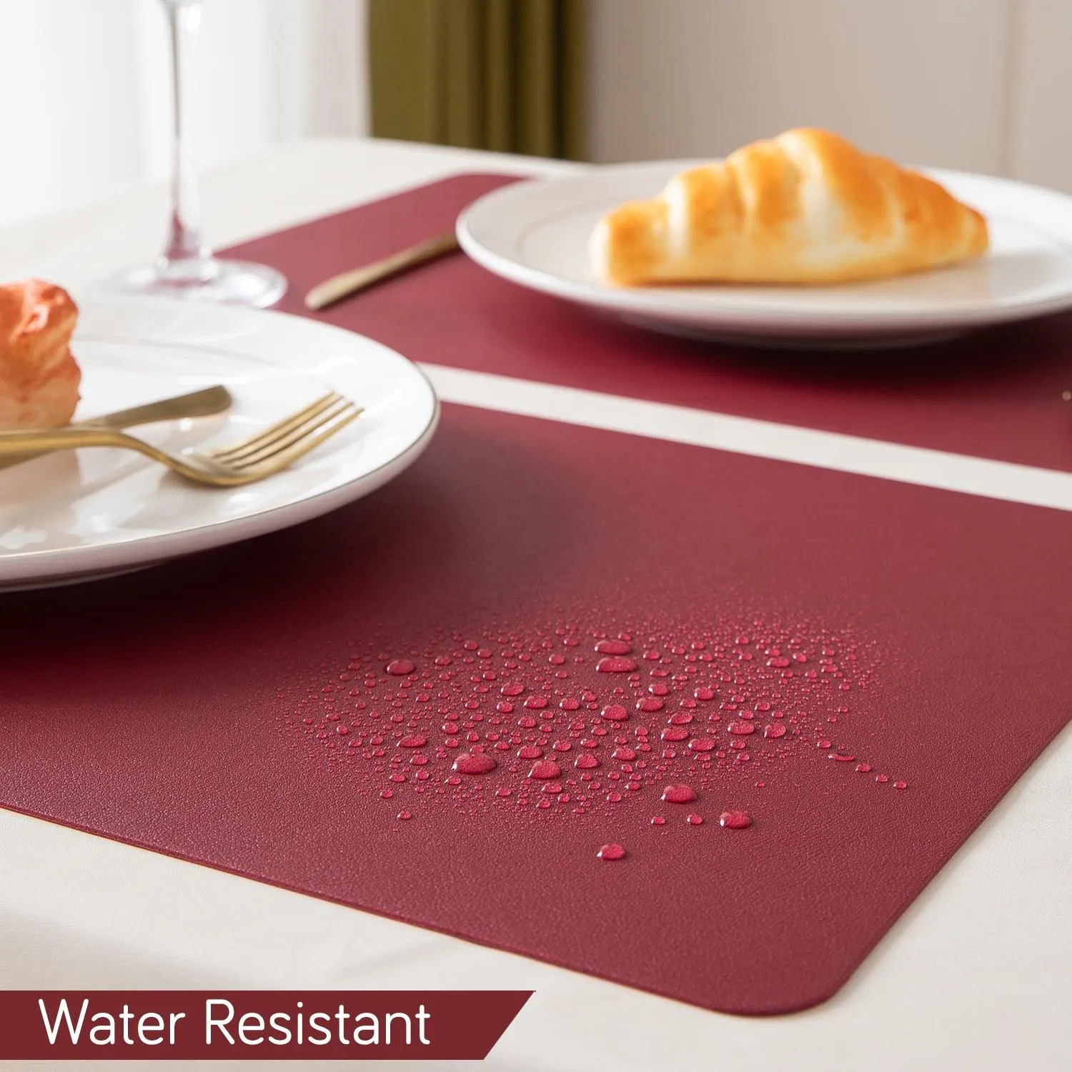 Premium Faux Leather Dining Table Mats, Dark Red