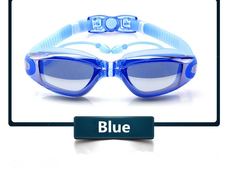 Professional Swimming Goggles Swimming Glasses with Earplugs Nose Clip Electroplate Waterproof Silicone