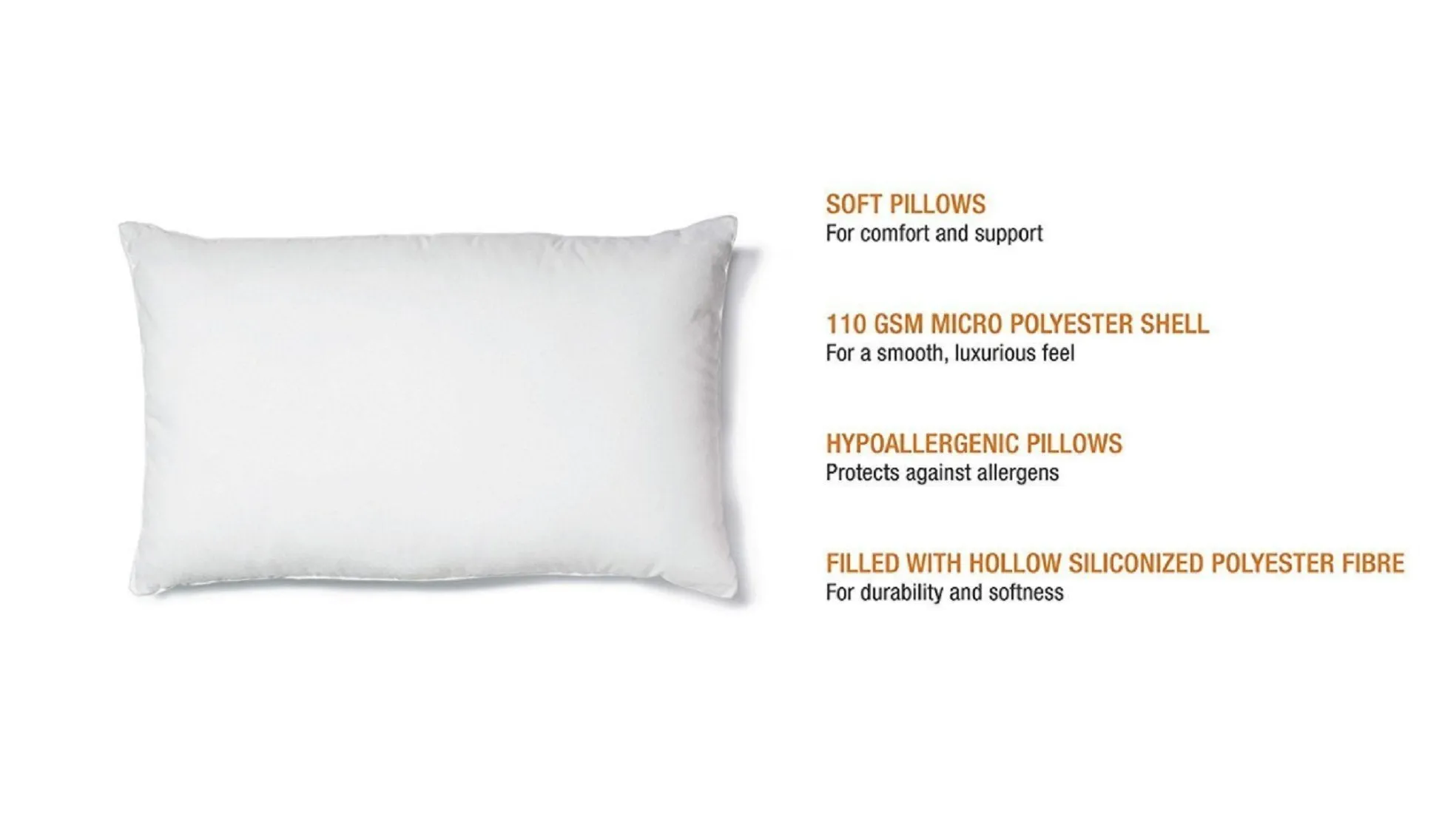 PumPum Hollow Fibre Pillow Set (17x27 inch, Antique White) -5 Pcs