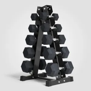 RitFit Rubber Hex Dumbbells Set with Rack 60LB-300LB