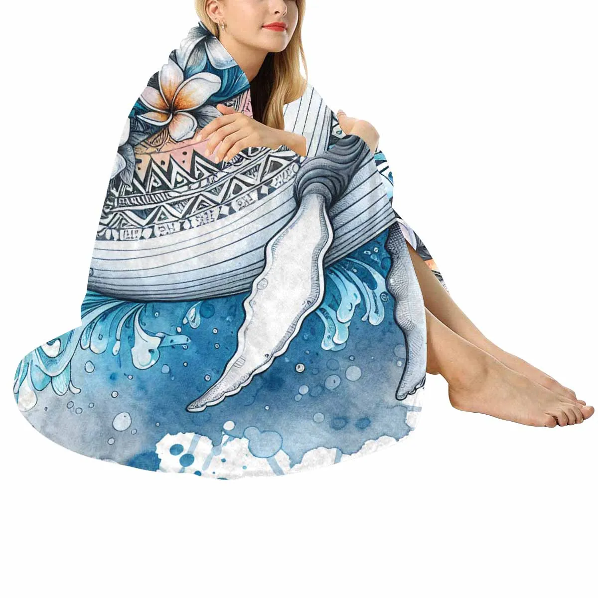 Sea_Animals_Whale_Awd35197  Circular Micro Fleece Blanket 60"