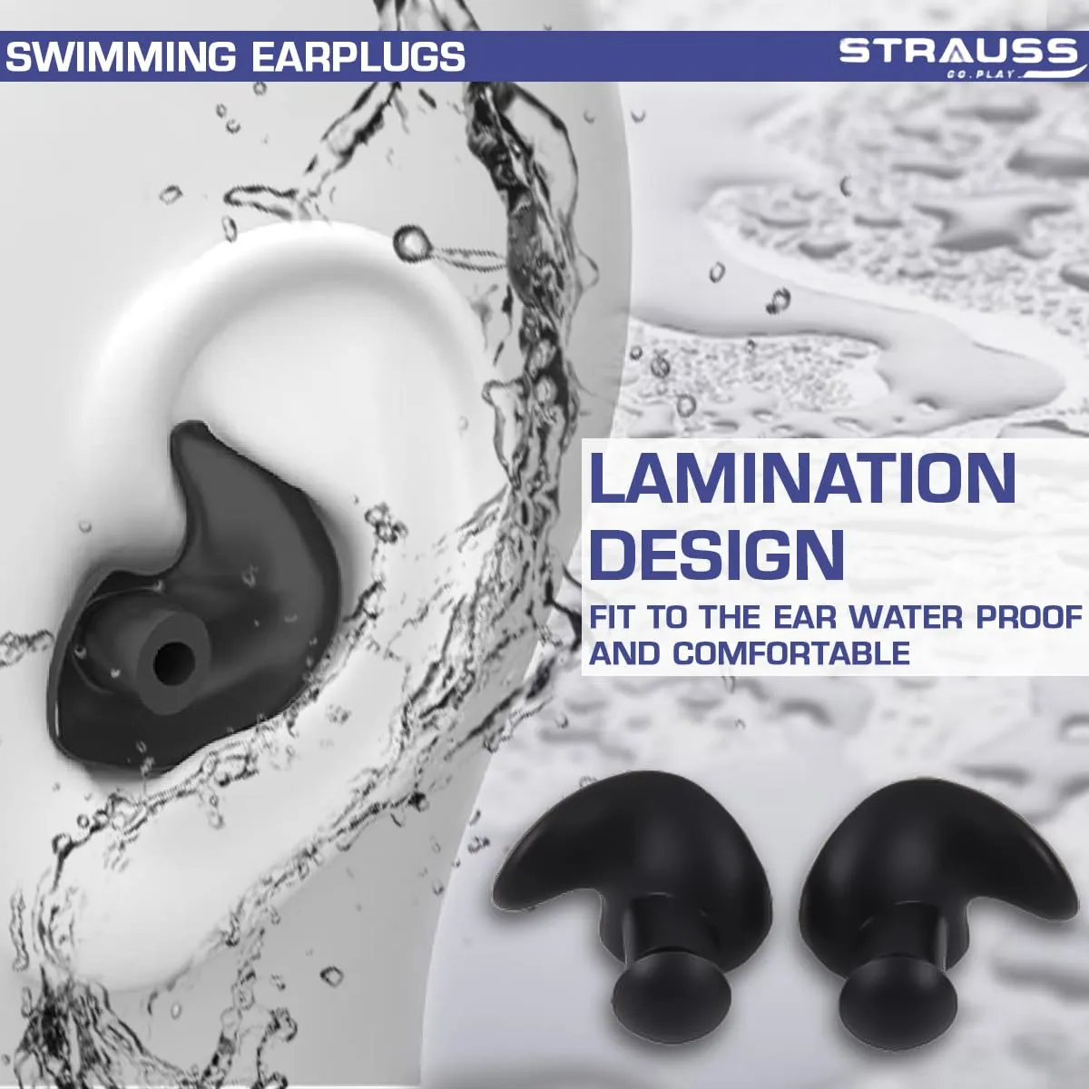 Strauss Swimming Earplugs | Waterproof and Reusable Silicone Swimming Ear Plugs|Noise Cancellation, Soundproof Earplug Can Be Used For Swimming,Flight Travel and| Suitable for Kids and Adults,(Black)