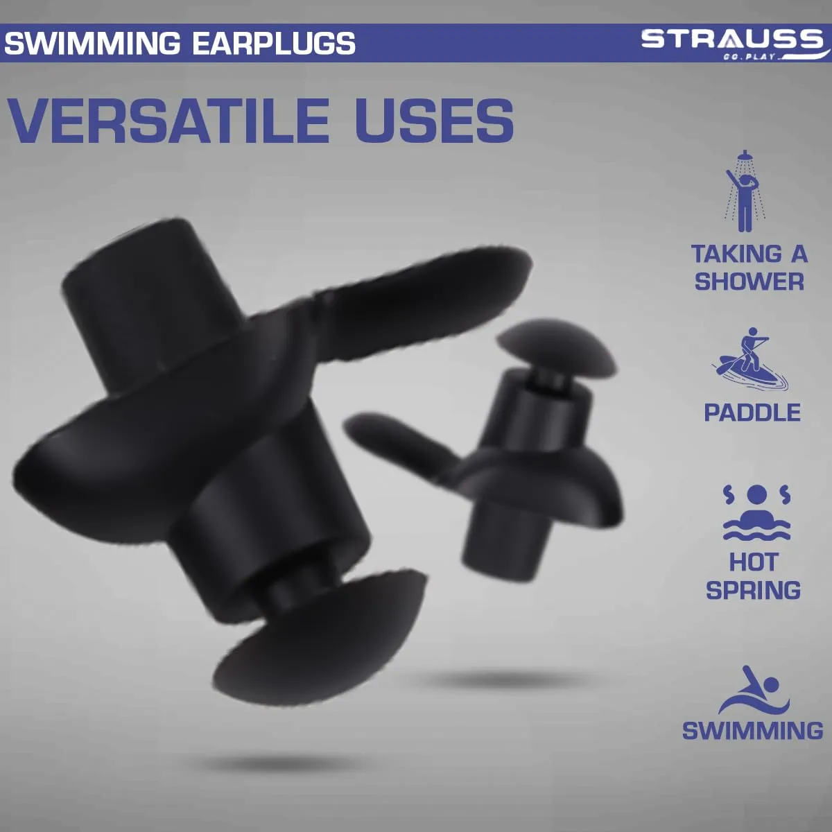 Strauss Swimming Earplugs | Waterproof and Reusable Silicone Swimming Ear Plugs|Noise Cancellation, Soundproof Earplug Can Be Used For Swimming,Flight Travel and| Suitable for Kids and Adults,(Black)