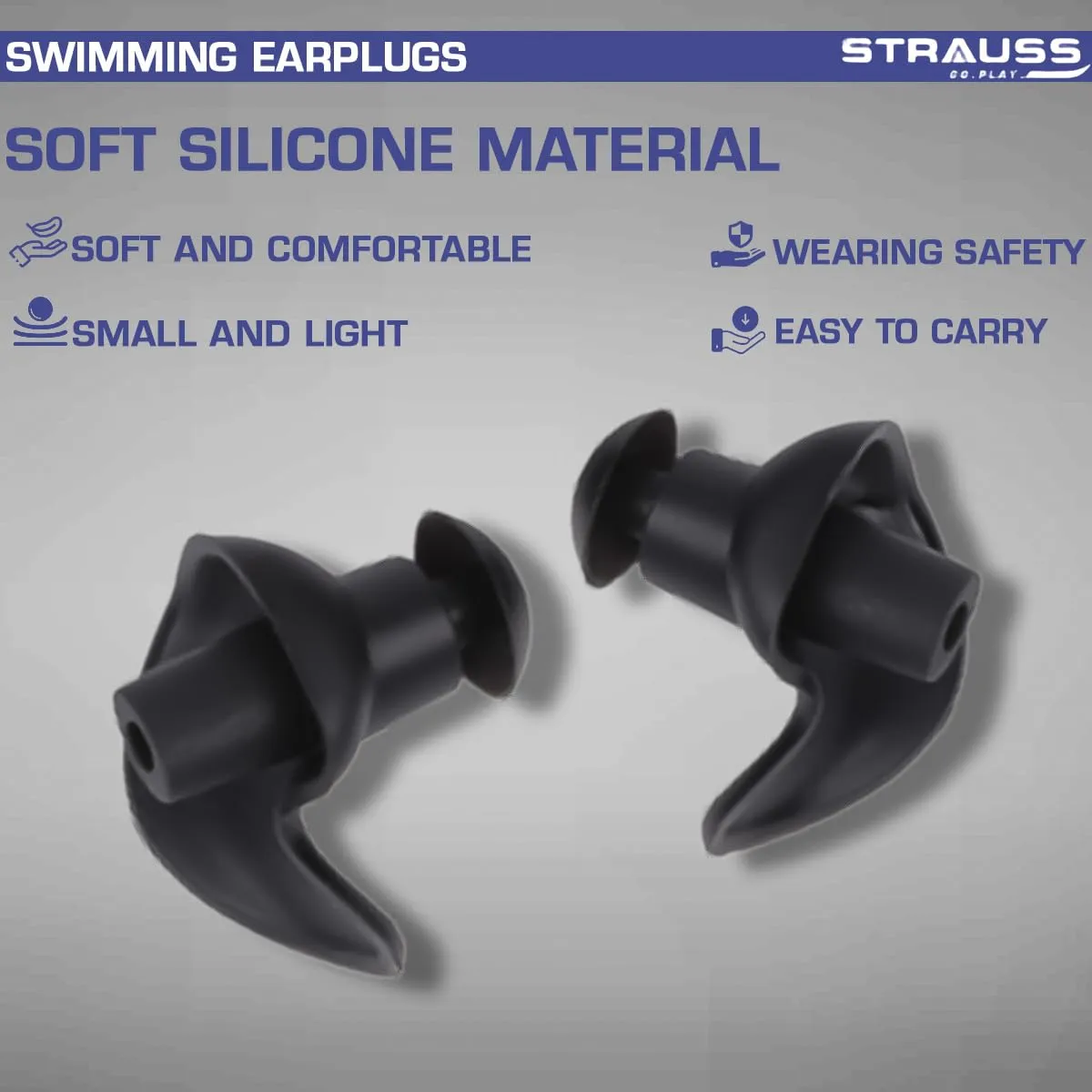 Strauss Swimming Earplugs | Waterproof and Reusable Silicone Swimming Ear Plugs|Noise Cancellation, Soundproof Earplug Can Be Used For Swimming,Flight Travel and| Suitable for Kids and Adults,(Black)