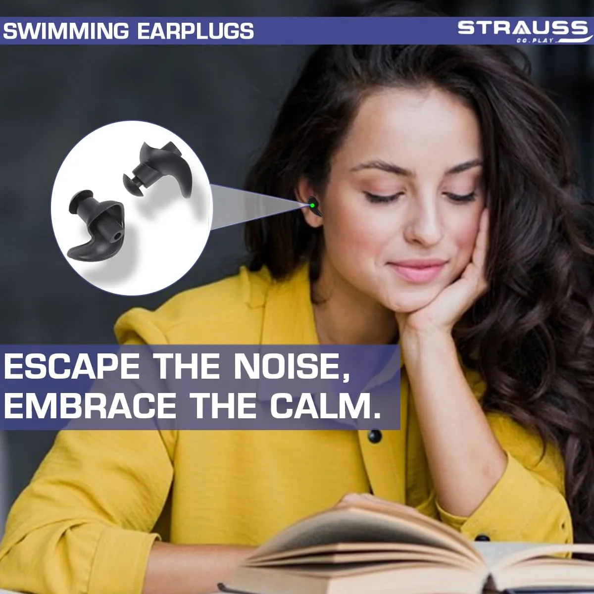 Strauss Swimming Earplugs | Waterproof and Reusable Silicone Swimming Ear Plugs|Noise Cancellation, Soundproof Earplug Can Be Used For Swimming,Flight Travel and| Suitable for Kids and Adults,(Black)