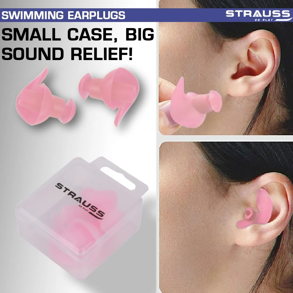 Strauss Swimming Earplugs | Waterproof and Reusable Silicone Swimming Ear Plugs|Noise Cancellation, Soundproof Earplug Can Be Used For Swimming,Flight Travel and| Suitable for Kids and Adults,(Pink)