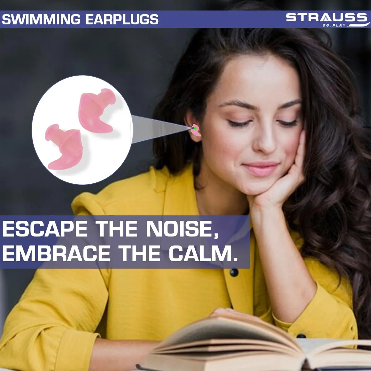 Strauss Swimming Earplugs | Waterproof and Reusable Silicone Swimming Ear Plugs|Noise Cancellation, Soundproof Earplug Can Be Used For Swimming,Flight Travel and| Suitable for Kids and Adults,(Pink)