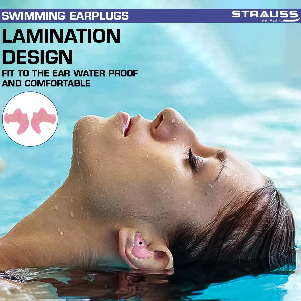 Strauss Swimming Earplugs | Waterproof and Reusable Silicone Swimming Ear Plugs|Noise Cancellation, Soundproof Earplug Can Be Used For Swimming,Flight Travel and| Suitable for Kids and Adults,(Pink)