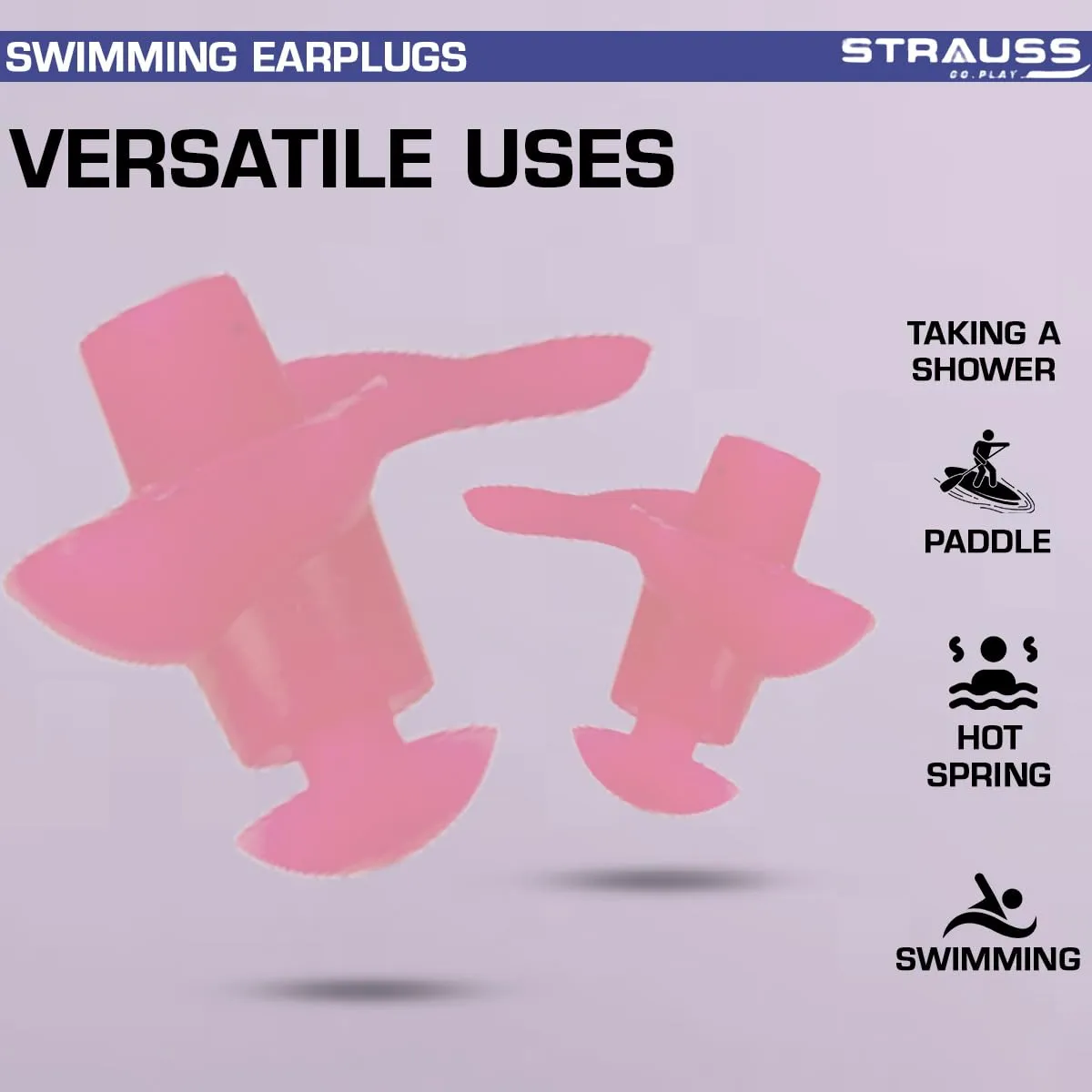 Strauss Swimming Earplugs | Waterproof and Reusable Silicone Swimming Ear Plugs|Noise Cancellation, Soundproof Earplug Can Be Used For Swimming,Flight Travel and| Suitable for Kids and Adults,(Pink)