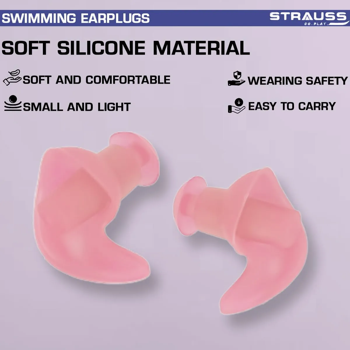 Strauss Swimming Earplugs | Waterproof and Reusable Silicone Swimming Ear Plugs|Noise Cancellation, Soundproof Earplug Can Be Used For Swimming,Flight Travel and| Suitable for Kids and Adults,(Pink)