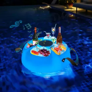 SUNJOY Floating Drink Holder with Ip66 Waterproof Bluetooth Speaker, Portable Bluetooth 5.0 Pool Speaker with  RGB Light and Remote Controller